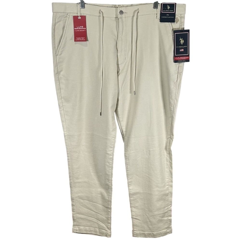 US Polo Assn Mens 2XL Luxe Performance Comfort Waist Chino Pants Khaki Tan New